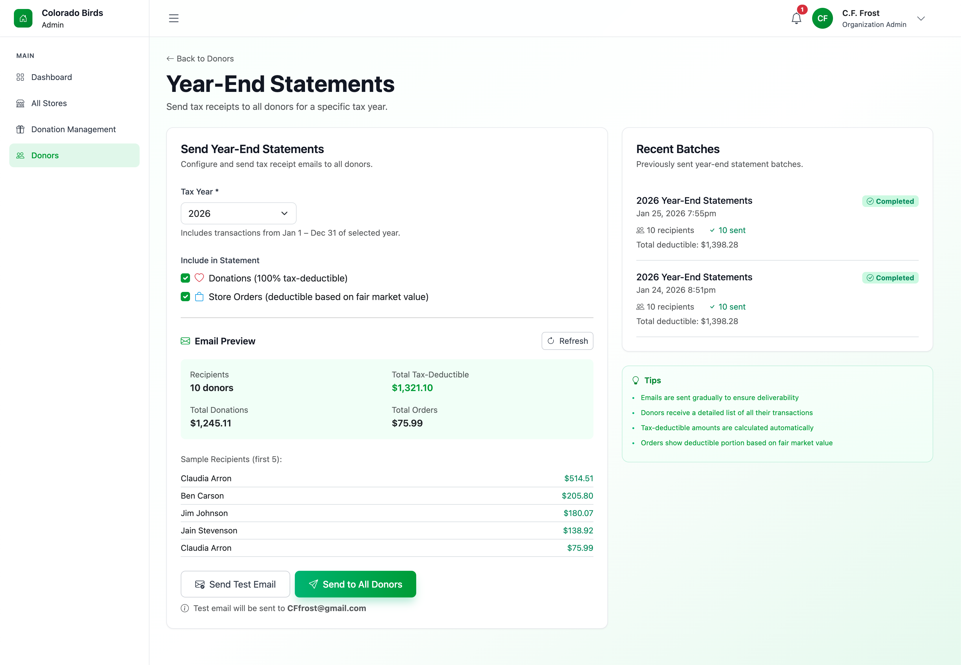 Year End Tax Receipts